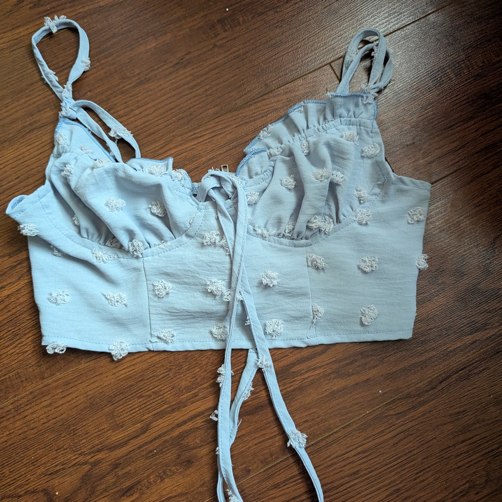 Light Blue Textured Crop Top